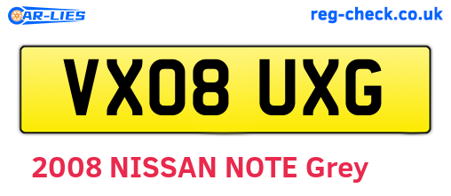 VX08UXG are the vehicle registration plates.
