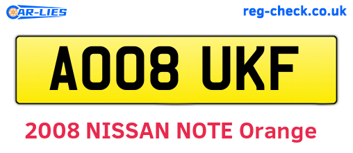 AO08UKF are the vehicle registration plates.