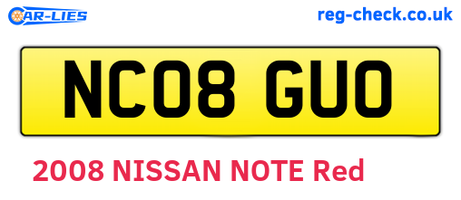 NC08GUO are the vehicle registration plates.