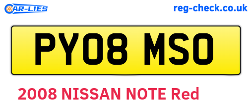 PY08MSO are the vehicle registration plates.