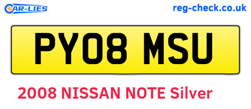 PY08MSU are the vehicle registration plates.