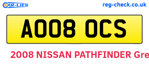 AO08OCS are the vehicle registration plates.