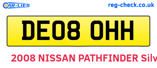DE08OHH are the vehicle registration plates.
