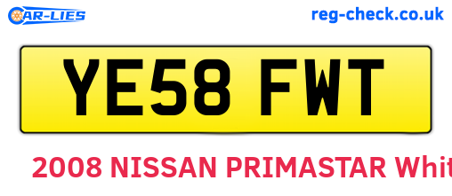 YE58FWT are the vehicle registration plates.