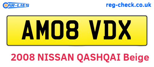 AM08VDX are the vehicle registration plates.
