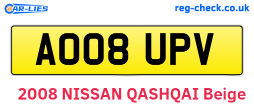 AO08UPV are the vehicle registration plates.
