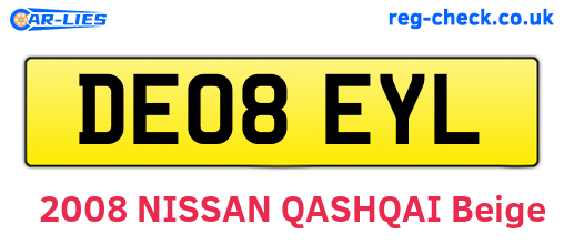 DE08EYL are the vehicle registration plates.