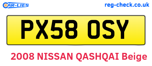 PX58OSY are the vehicle registration plates.