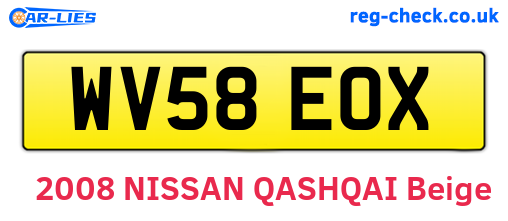 WV58EOX are the vehicle registration plates.