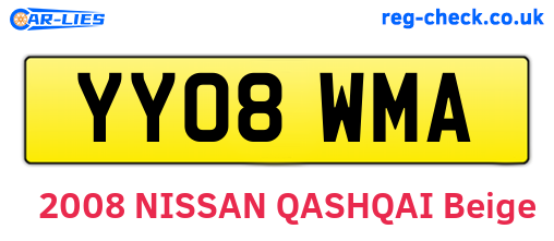 YY08WMA are the vehicle registration plates.