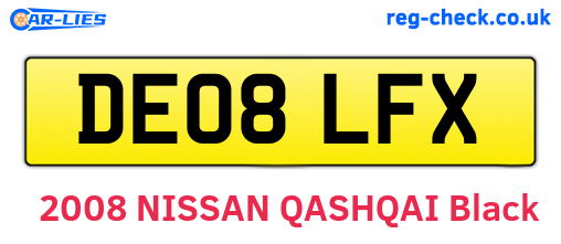 DE08LFX are the vehicle registration plates.