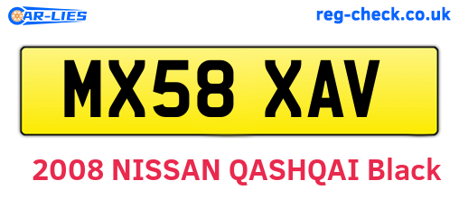 MX58XAV are the vehicle registration plates.