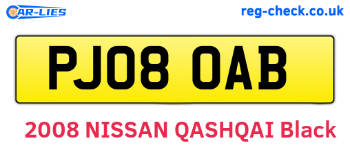 PJ08OAB are the vehicle registration plates.