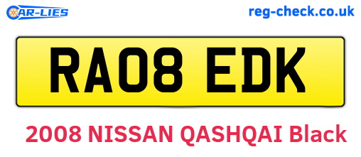 RA08EDK are the vehicle registration plates.