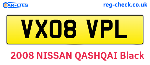 VX08VPL are the vehicle registration plates.