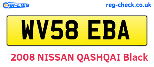 WV58EBA are the vehicle registration plates.