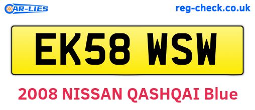 EK58WSW are the vehicle registration plates.