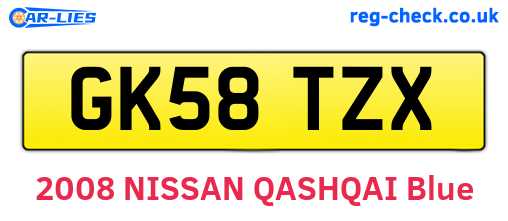 GK58TZX are the vehicle registration plates.