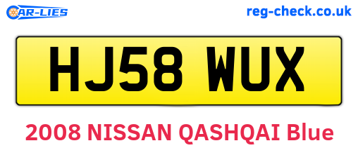 HJ58WUX are the vehicle registration plates.