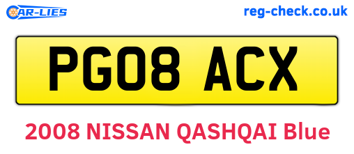 PG08ACX are the vehicle registration plates.