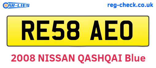 RE58AEO are the vehicle registration plates.