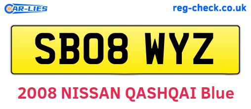 SB08WYZ are the vehicle registration plates.