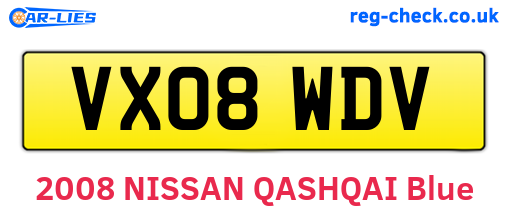 VX08WDV are the vehicle registration plates.