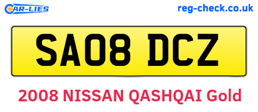 SA08DCZ are the vehicle registration plates.