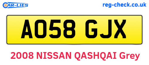 AO58GJX are the vehicle registration plates.