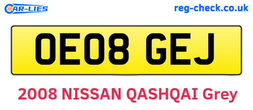 OE08GEJ are the vehicle registration plates.