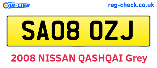 SA08OZJ are the vehicle registration plates.