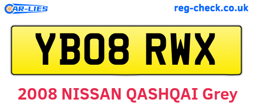 YB08RWX are the vehicle registration plates.
