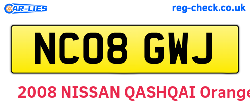NC08GWJ are the vehicle registration plates.
