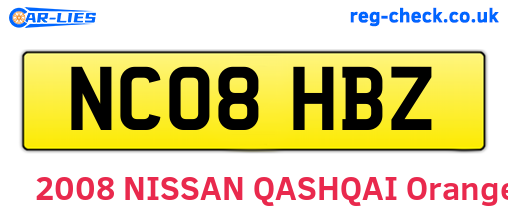 NC08HBZ are the vehicle registration plates.