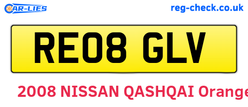RE08GLV are the vehicle registration plates.