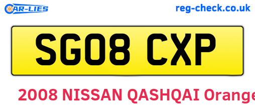 SG08CXP are the vehicle registration plates.