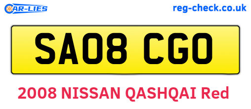 SA08CGO are the vehicle registration plates.