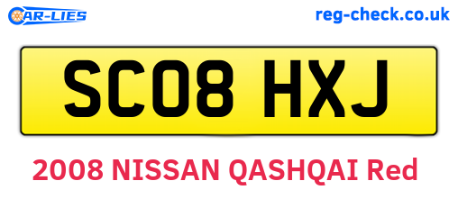 SC08HXJ are the vehicle registration plates.