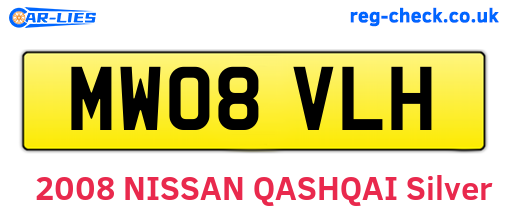 MW08VLH are the vehicle registration plates.