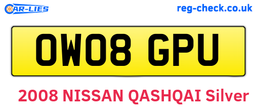 OW08GPU are the vehicle registration plates.