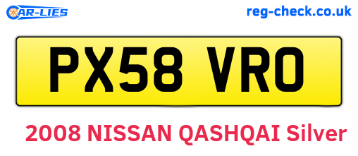 PX58VRO are the vehicle registration plates.