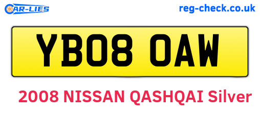 YB08OAW are the vehicle registration plates.