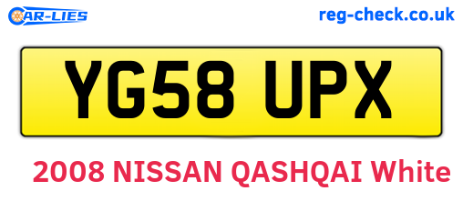YG58UPX are the vehicle registration plates.