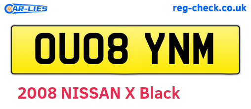 OU08YNM are the vehicle registration plates.