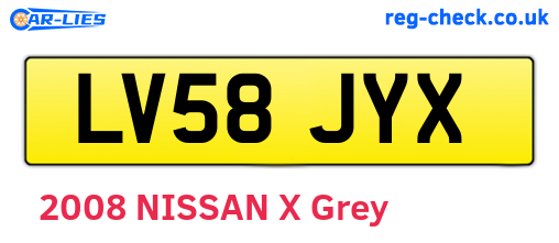 LV58JYX are the vehicle registration plates.