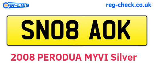 SN08AOK are the vehicle registration plates.