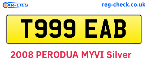 T999EAB are the vehicle registration plates.