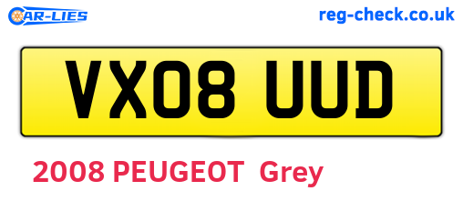 VX08UUD are the vehicle registration plates.