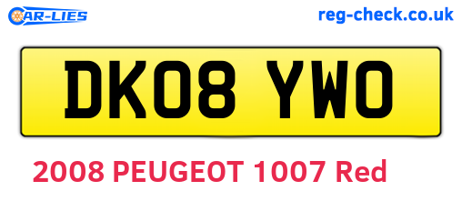 DK08YWO are the vehicle registration plates.