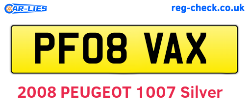 PF08VAX are the vehicle registration plates.